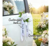 Ensemble de décoration de voiture de mariage de style européen, comprenant des couronnes de rétroviseur, des rubans de poignée de porte, des roses artificielles et des décorations de convoi automobile