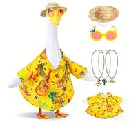 Ensemble de décoration d'été en forme d'oie de pelouse combinant hawaïen avec chemise, chapeau de paille, lunettes et colliers superposés