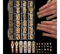 Ensemble de décoration d'ongles 24 grilles avec strass couleur champagne, décoration d'ongles avec strass à fond plat et forme asymétrique, charms pour ongles, pierres décoratives pour ongles, fournit