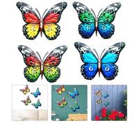 Ensemble de décoration murale en forme de grand papillon, 14 pièces en métal 3D pour décoration de jardin et maison (vert bleu)