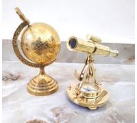 Ensemble de décoration nautique vintage en laiton, télescope de 20,3 cm avec boussole et globe du monde de 25,4 cm, doré
