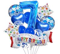Ensemble de décoration pour 7e anniversaire, ballon en forme de cœur bleu, bannière colorée « Happy 7th Birthday » pour filles, garçons, enfants, adultes, fournitures de fête, ballons bleus en forme