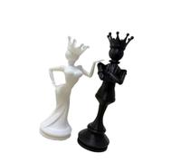 Ensemble de décoration pour couple d'échecs | King Royal Figurines imprimées pour bibliothèque, bureau, console, entrée, appartement, chambre avec détails texturés