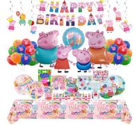 Ensemble de décoration pour fête d'anniversaire Peppa Pig avec ballons George, vaisselle jetable, bannière et toile de fond - Fournitures pour événements pour enfants, cadeau Latex balloon-12pcs
