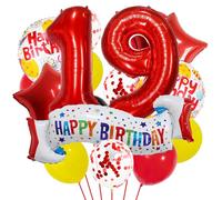 Ensemble de décoration rouge pour 19e anniversaire, ballon en forme de cœur rose pour 19e anniversaire, bannière colorée « Happy 19th Birthday » pour filles, garçons, enfants, adultes, ballons rouges