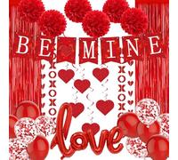 Ensemble de décoration rouge pour la Saint-Valentin, bannière Ompinda BE MINE et cœur à suspendre, guirlandes XO, pompons en papier rouge, ballons d'amour pour la Saint-Valentin, décoration de fête