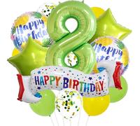 Ensemble de décoration vert pour 8e anniversaire, ballon en forme de cœur, bannière colorée « Happy 8th Birthday » pour filles, garçons, enfants, adultes, fournitures de fête, ballons vert citron pour