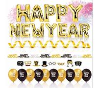 Ensemble de décoration XXL pour le réveillon du Nouvel An 2026 - avec des ballons, des banderoles, des ballons, des confettis, des accessoires photo comme décoration pour le Nouvel An