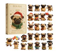 Ensemble de décorations 2D de calendrier de l'Avent Pug-24 parties amusantes, compte à rebours de Noël, robuste et décoratif pour chiens créatifs, comme cadeau | Convient pour les fans de fans