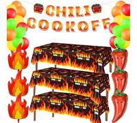 Ensemble de décorations Chili Cook Off - Bannière Chili Cook Off - 3 pièces - Nappe en plastique - Ballons en aluminium - Pour concours de dégustation de chili - Fournitures de fête sur le thème de la