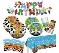 Ensemble de décorations d'anniversaire inspiré des contes pour enfants, comprenant des assiettes en papier, des serviettes, des gobelets, une bannière, une nappe pour les fournitures de fête 62PCS