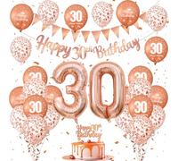 Ensemble de décorations d'anniversaire or rose pour 30e anniversaire avec ballons confettis or rose, bannière « HappyBirthday » et décoration de gâteau, ballons roses pour 30e anniversaire