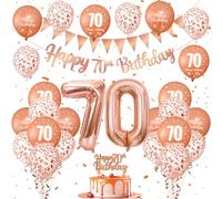 Ensemble de décorations d'anniversaire or rose pour 70e anniversaire avec ballons confettis or rose, bannière « HappyBirthday » et décoration de gâteau, ballons roses pour 70e anniversaire