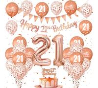 Ensemble de décorations d'anniversaire or rose pour filles avec ballons confettis or rose, bannière « HappyBirthday » et décoration de gâteau, ballons roses pour 21e anniversaire