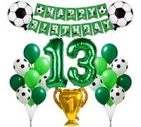 Ensemble de décorations d'anniversaire pour 13e anniversaire - Décoration de ballons de football pour garçons et filles - Toile de fond pour photos - Pour garçons et filles - 13 ans - Fournitures de