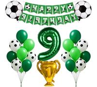 Ensemble de décorations d'anniversaire pour 9e anniversaire - Ballons décoratifs pour garçons et filles - Toile de fond pour photos - Fournitures de fête de football - Bannière de lettres