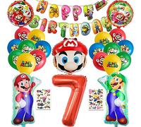 Ensemble de décorations d'anniversaire pour enfants 7 ans, 25 pièces, Comprenant une bannière,Des autocollants de tatouage, Ballon numéroté, Des ballons en aluminium,Ballon en forme de personnage