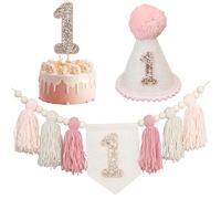 Ensemble de décorations de 1er anniversaire pour chaise haute, bannière, couronne, décoration de gâteau pour fête d'anniversaire de fille