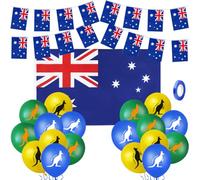 Ensemble de décorations de fête australienne, y compris grand drapeau australien, bannière de fanions de 6 m, 18 ballons kangourou et rubans bleus pour décoration de fête d'anniversaire de l'Australie