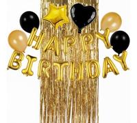 Ensemble de décorations de fête d'anniversaire avec bannière de ballons « Happy Birthday » or rose et confettis et ballons en latex en forme de cœur pour fête prénatale