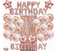 Ensemble de décorations de fête d'anniversaire avec bannière de ballons « Happy Birthday » or rose et confettis et ballons en latex en forme de cœur pour fête prénatale