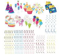 Ensemble de décorations de fête d'anniversaire polyvalentes avec banderoles « Happy Birthday » avec tire-bouchon et tourbillons suspendus pour garçons et filles