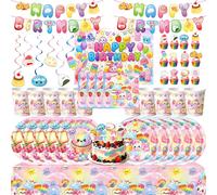 Ensemble de décorations de fête d'anniversaire sur le thème Bao, mignon et moelleux, comprenant assiettes en papier, gobelets, nappe, sacs cadeaux, bannière, toile de fond et fournitures de décoration