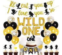 Ensemble de décorations de fête d'anniversaire Wild One, ballons Wild One en or noir, je vais vous manger je t'aime tellement bannière, décorations de gâteau pour les garçons 1er anniversaire