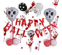 Ensemble de décorations de fête d'Halloween - Kit de bannière de ballons tê | Kit complet de décoration de fête en film latex et aluminium 280g comprenant 8 ballons, 3 autocollants, 2 têtes de mort, 2 ri