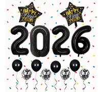 Ensemble de décorations de fête du Nouvel An 2026 - Ballons dorés et noirs - Ballon en aluminium en forme de chiffre de 81,3 cm - Bannière « Happy New Year » pour décoration du Nouvel An, maison, club