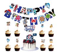Ensemble de Décorations de Fête Pirate, Comprenant un Requin Pirate Happy Birthday Bannière, Décorations de Gâteaux, pour Enfants Garçons Fournitures de Fête d'anniversaire