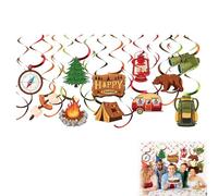Ensemble de décorations de fête sur le thème du camping - 11 découpes en papier et 11 décorations tourbillonnantes à suspendre - 11 motifs différents - Parfait pour les fêtes d'anniversaire et les
