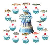Ensemble de décorations de gâteaux en forme de poisson de mer, océan, mer réaliste, nombreuses fournitures de fête sur le thème de la pêche avec poisson pour garçons, enfants, hommes, pêcheurs