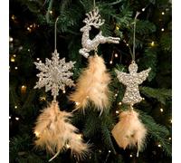 Ensemble de décorations de Noël avec cloches, flocons de neige, anges, élans, perles en plastique, cœur, flocon de neige avec pampilles en plumes, barre de glace de Noël, flocon de neige, décoration