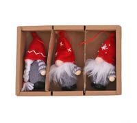 Ensemble de décorations de Noël comprenant trois poupées sans visage avec textile à carreaux et coton PP doux, pour décoration d'arbre (1)