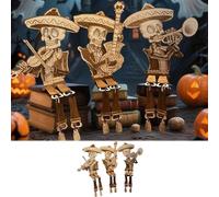 Ensemble de décorations de Noël en bois de cowboy squelette en vrac pour décoration de fête de la maison, de fête et d'amélioration de l'atmosphère effrayante du premier Noël du chat (kaki, 40 cm)