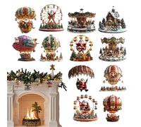 Ensemble de Décorations de Noël en Bois,Ensemble de Pendentifs Plats Signes Santa pour Sapin | 12 Pièces pour Arbre Extérieur Porte Jardin Patio Sac à Dos Cheminée