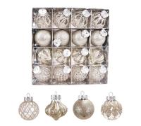 Ensemble de décorations de Noël pour sapin de Noël, 16 pièces, 4 formes de décorations de vacances avec capuchons argentés, cordes et plateau de rangement, assortiment de décorations de Noël, de sapin