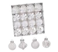 Ensemble de décorations de Noël pour sapin de Noël, 16 pièces, 4 formes de décorations de vacances avec capuchons argentés, cordes et plateau de rangement, assortiment de décorations de Noël, de sapin