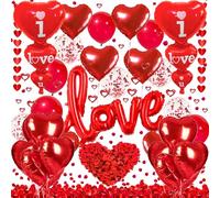 Ensemble de décorations de Saint-Valentin, ballons « I Love You » et ballons en forme de cœur rouge avec faux pétales de rose pour Saint-Valentin, mariage, anniversaire de mariage, fiançailles