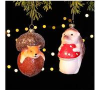Ensemble de décorations de sapin de Noël - Hérisson en plastique PC fabriqué à la main pour renard et écureuil - Décorations à suspendre pour sapin de vacances, maison, cheminée - 11 x 8 x 7 cm