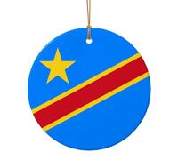 Ensemble de décorations de vacances en céramique avec drapeau du Congo - Décoration de Noël personnalisée à suspendre - 9 cm