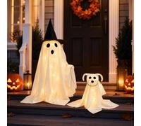 Ensemble de décorations d'Halloween lumineuses en forme de chien fantôme qui marche - Décoration d'intérieur pour fête et cour - Blanc effrayant