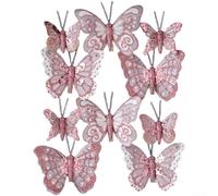 Ensemble de décorations en tissu en forme de papillon en plumes pour sapin de Noël et couronne de vacances, léger et conçu pour améliorer les occasions festives (rose)