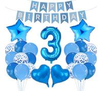 Ensemble de décorations pour 3e anniversaire - Bannière « Happy Birthday » - Décoration de ballons - Toile de fond pour photo pour tout-petits garçons et filles - Fournitures de fête - Ensemble de