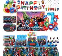 Ensemble de décorations pour fête d'anniversaire Marvel Avengers, gobelets, assiettes, ballons super-héros, sacs cadeaux, bannière joyeuse, fournitures pour enfants, cadeaux pour garçons 12Pcs Balloon