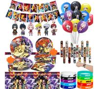 Ensemble de décorations pour fête d'anniversaire Naruto, ballons, bannière, assiettes, vaisselle, fournitures pour enfants et fans d'anime 60pcs
