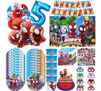 Ensemble de décorations pour fête d'anniversaire Spidey et ses amis, comprenant gobelets, assiettes, ballons, bannière, toile de fond, sacs cadeaux et fournitures pour garçons Number Balloon 7