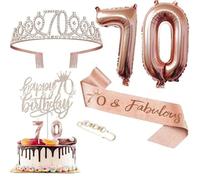 Ensemble de décorations pour le 70e anniversaire Couronne tiara d Décoration gâteau Bougies numérotées 70 Ruban Fournitures fête doré rose cadeaux femmes
