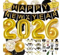 Ensemble de décorations pour le Nouvel An 2026, fournitures de fête du Nouvel An 2026, ballons dorés 2026, accessoires photo du Nouvel An et lunettes Happy New Year
